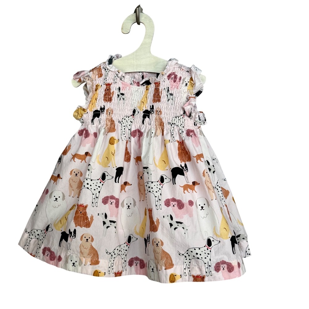 Quince Smocked Flutter Sleeve Dress Baby 3-6M Pink Cotton Puppy Pals
